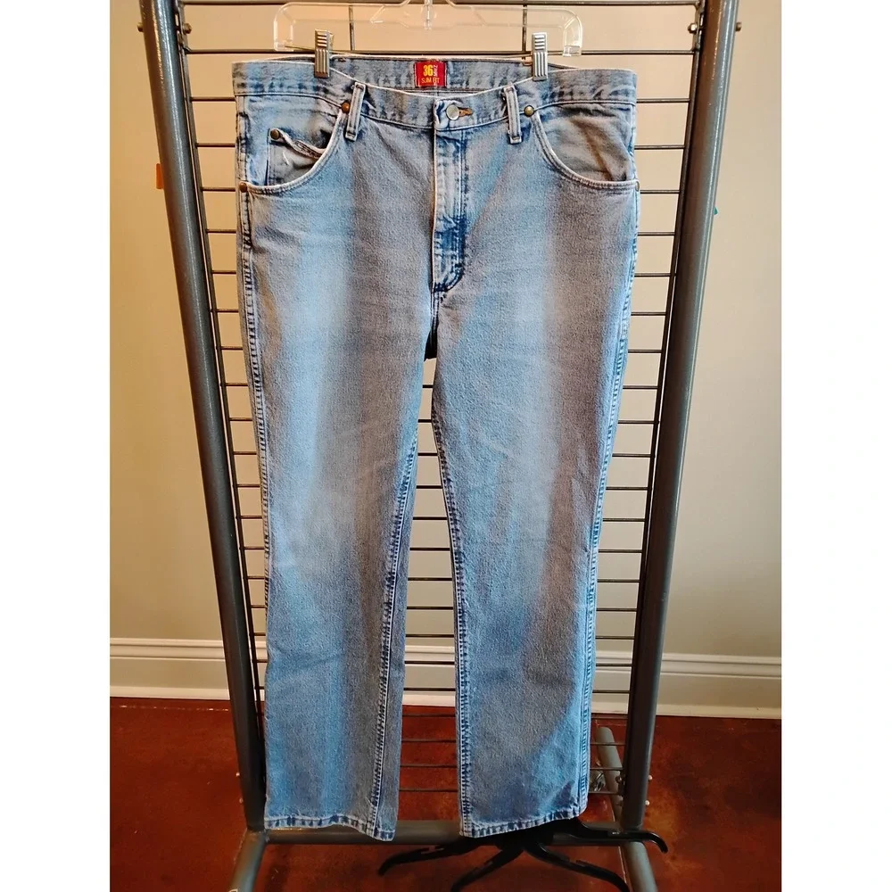 Wrangler 36MWZ Mens Slim Fit Cowboy Cut Jeans Light Wash Denim 38x34